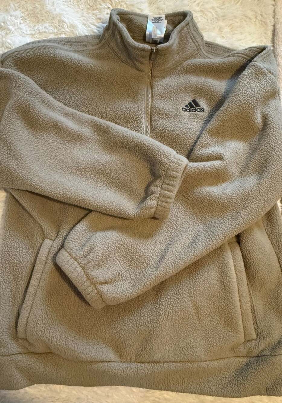Adidas Sherpa Fleece 1/4 Zip Pullover Size L 14/16 Beige